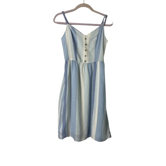 Joie Linen/ Rayon blend chambray blue/ off white vertical stripe sundress sz 2 - Picture 1 of 8